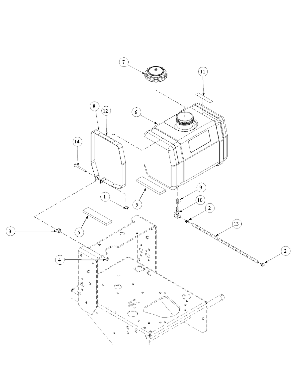 Tank Assembly Diagram and Parts List for GF1748 55AE234M150-WAM Cub Cadet Lawn Mower